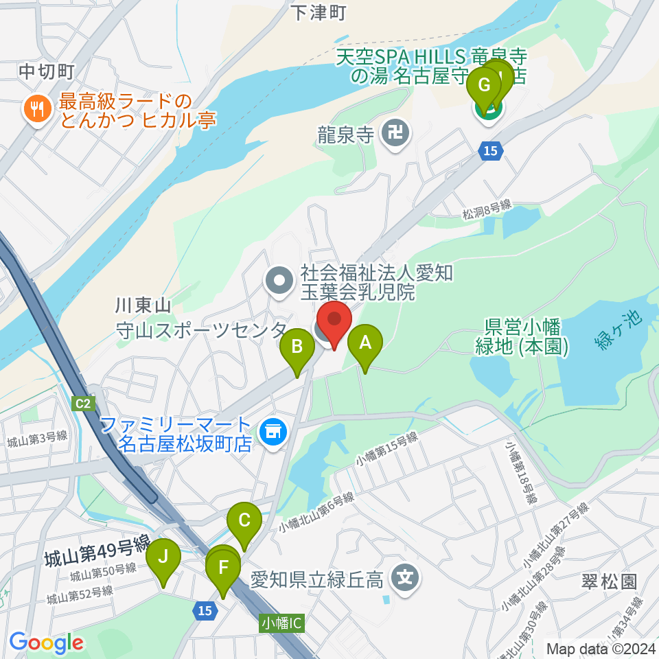 守山スポーツセンター周辺のファミレス・ファーストフード一覧地図