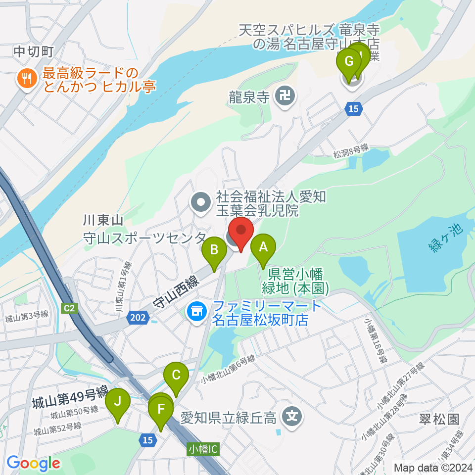 守山スポーツセンター周辺のファミレス・ファーストフード一覧地図