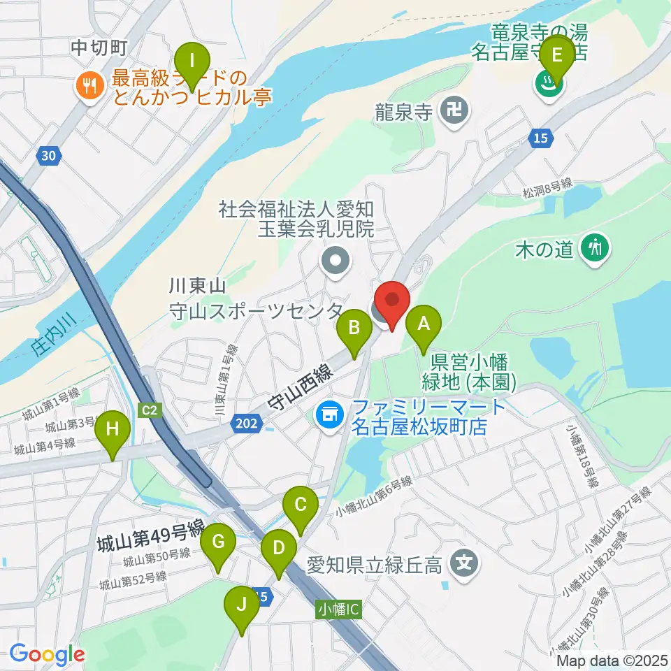 守山スポーツセンター周辺のファミレス・ファーストフード一覧地図