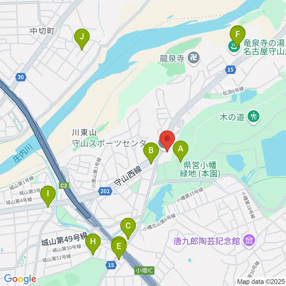 守山スポーツセンター周辺のファミレス・ファーストフード一覧地図