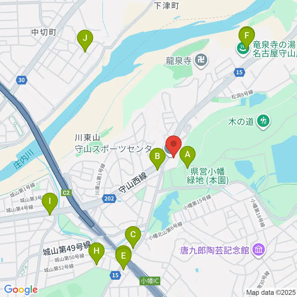 守山スポーツセンター周辺のファミレス・ファーストフード一覧地図