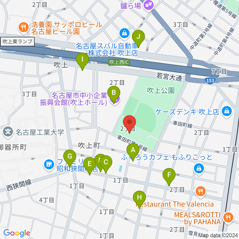 名古屋市昭和スポーツセンター周辺のファミレス・ファーストフード一覧地図