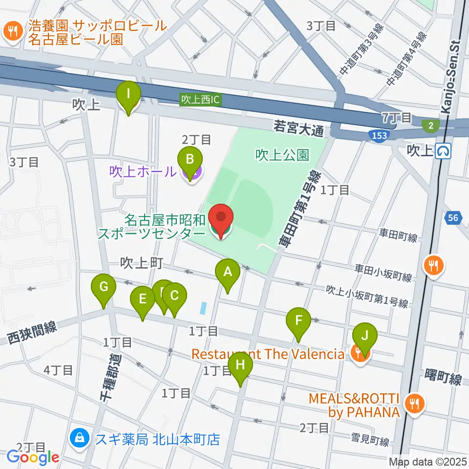 名古屋市昭和スポーツセンター周辺のファミレス・ファーストフード一覧地図