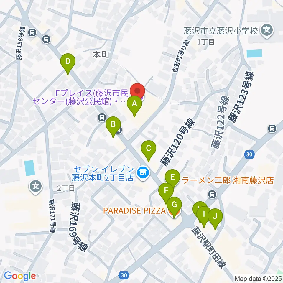 Fプレイス周辺のファミレス・ファーストフード一覧地図