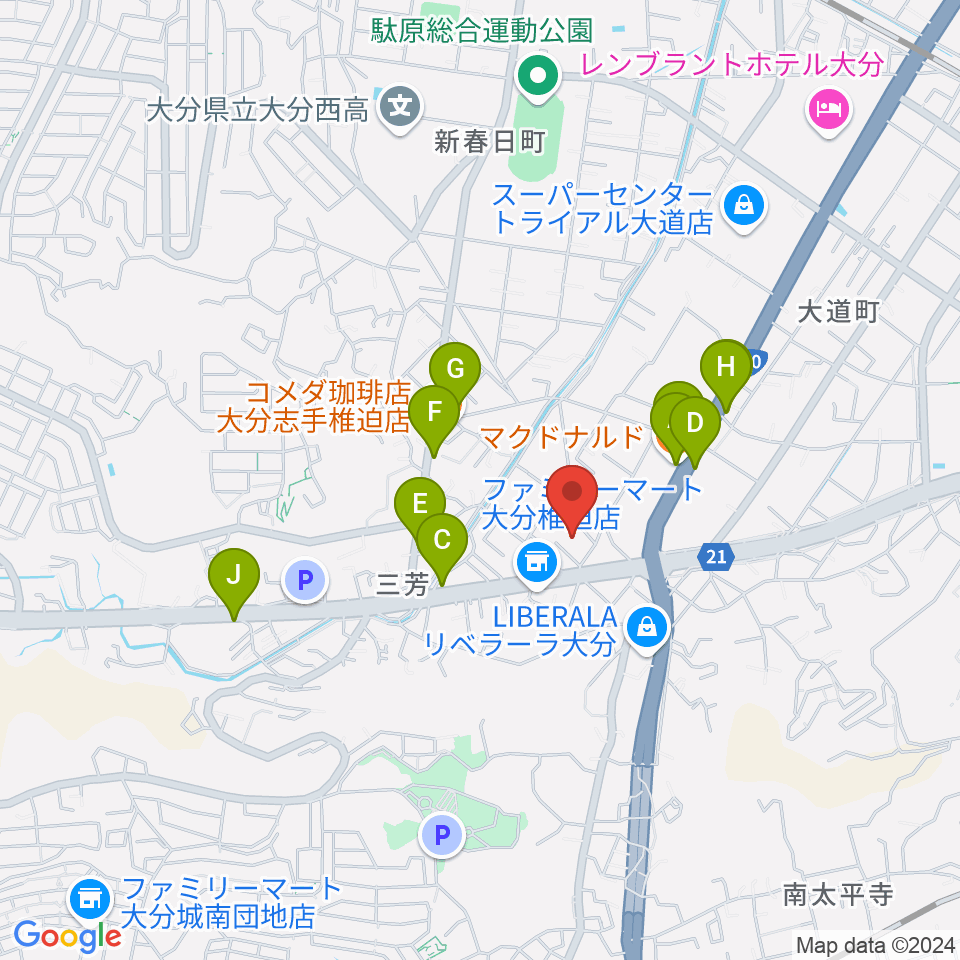 音楽教室Cafe 三月の水周辺のファミレス・ファーストフード一覧地図