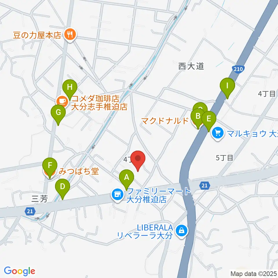 音楽教室Cafe 三月の水周辺のファミレス・ファーストフード一覧地図