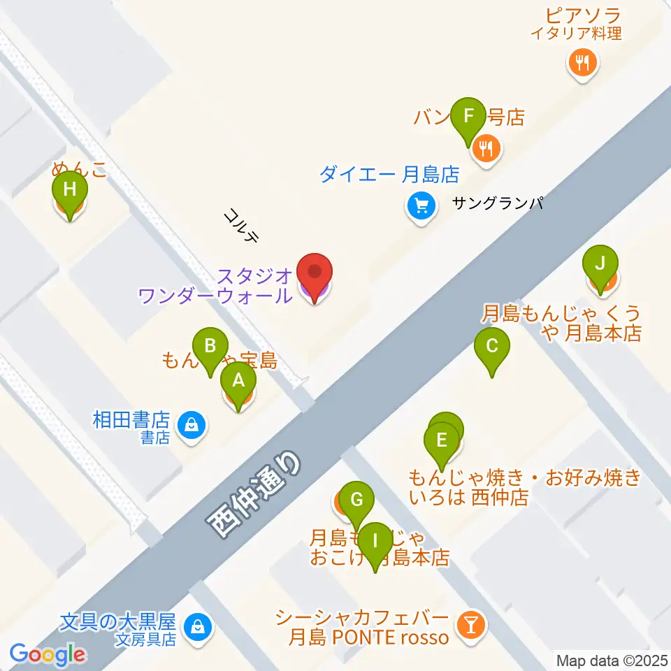 スタジオワンダーウォール周辺のファミレス・ファーストフード一覧地図