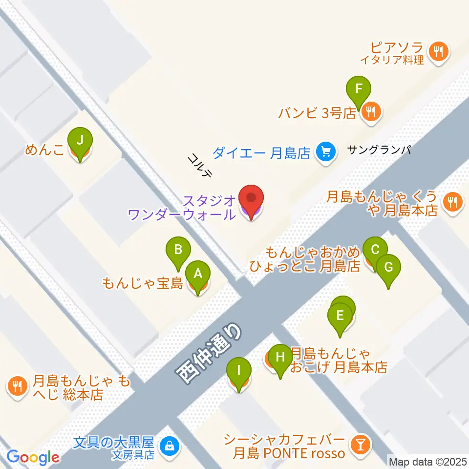 スタジオワンダーウォール周辺のファミレス・ファーストフード一覧地図