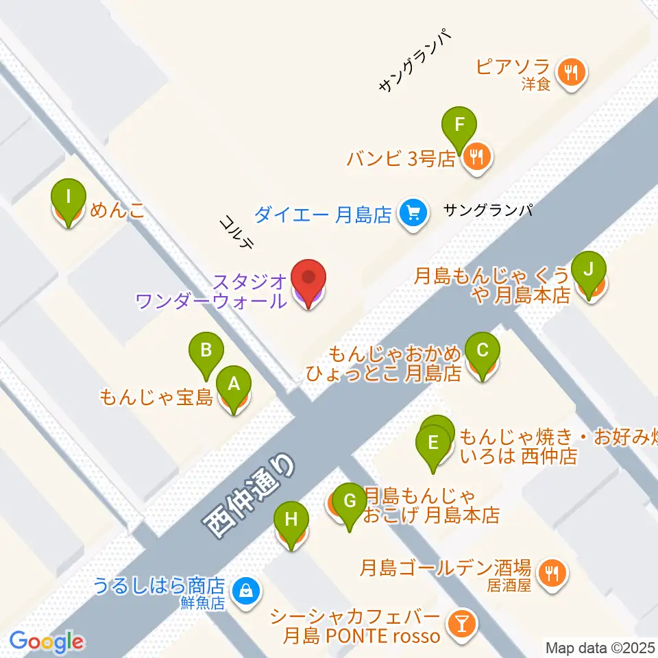 スタジオワンダーウォール周辺のファミレス・ファーストフード一覧地図