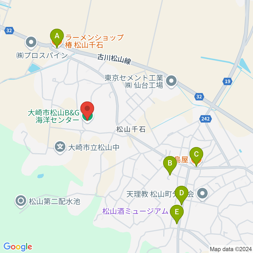 大崎市松山B&G海洋センター周辺のファミレス・ファーストフード一覧地図