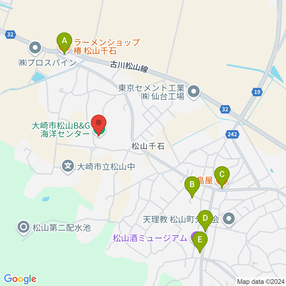 大崎市松山B&G海洋センター周辺のファミレス・ファーストフード一覧地図