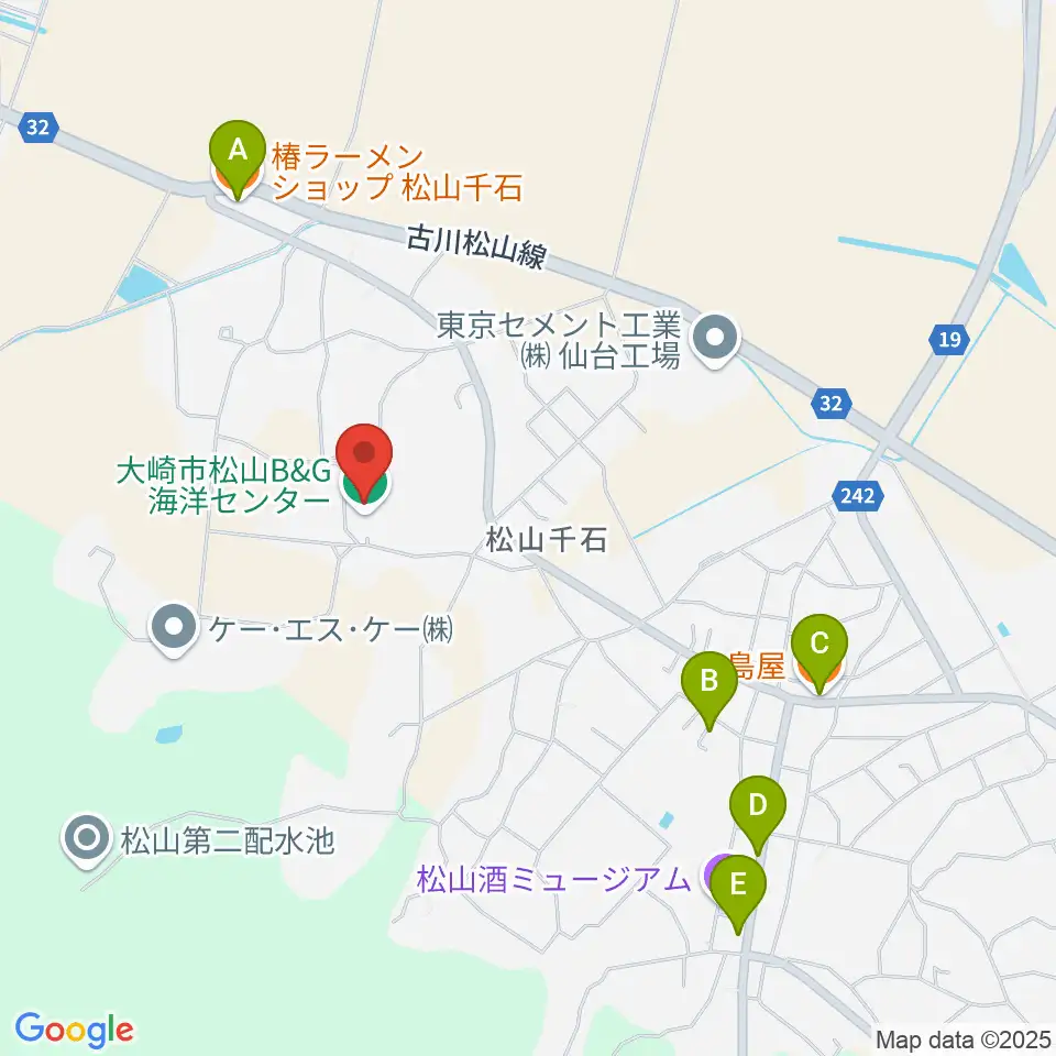大崎市松山B&G海洋センター周辺のファミレス・ファーストフード一覧地図