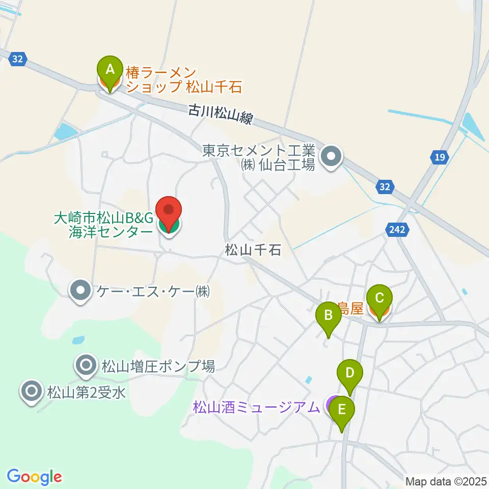 大崎市松山B&G海洋センター周辺のファミレス・ファーストフード一覧地図