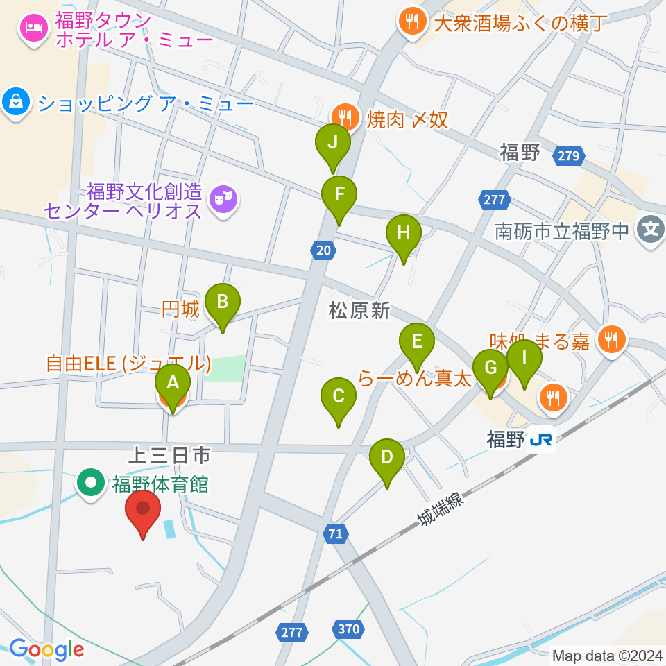 南砺市福野B&G海洋センター周辺のファミレス・ファーストフード一覧地図