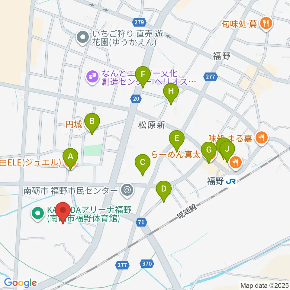 南砺市福野B&G海洋センター周辺のファミレス・ファーストフード一覧地図