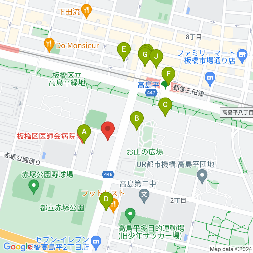高島平区民館ホール周辺のファミレス・ファーストフード一覧地図