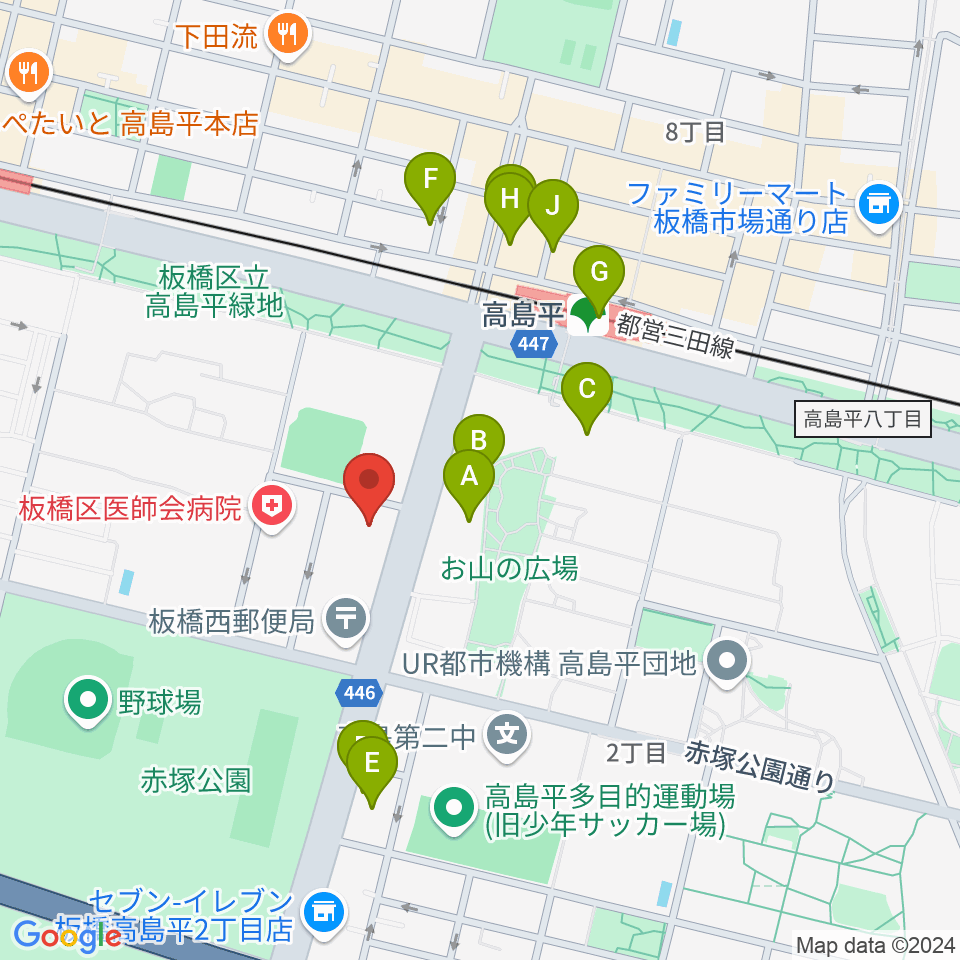 高島平区民館ホール周辺のファミレス・ファーストフード一覧地図