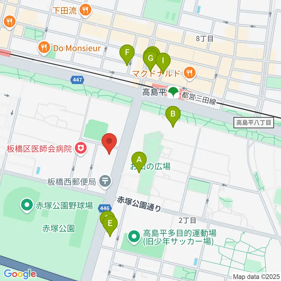 高島平区民館周辺のファミレス・ファーストフード一覧地図
