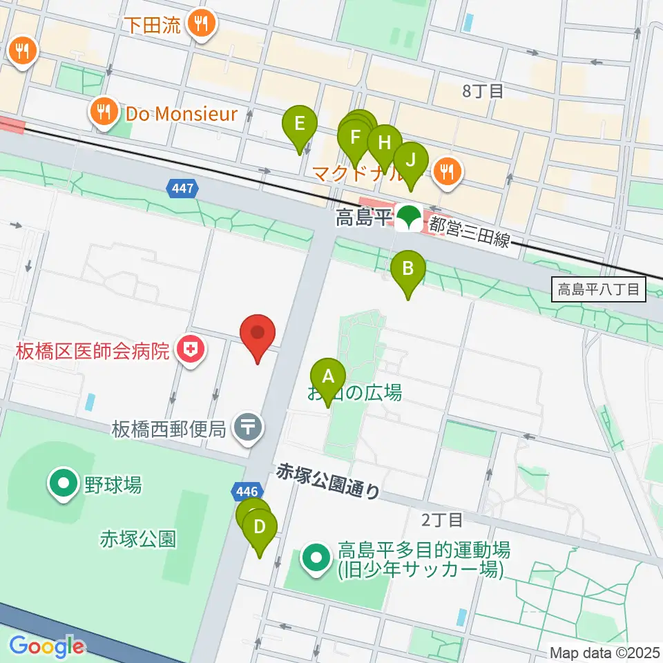 高島平区民館周辺のファミレス・ファーストフード一覧地図