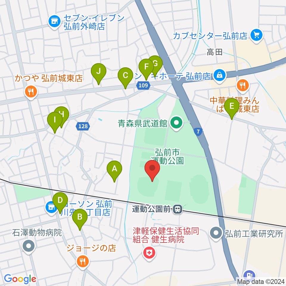 弘前市運動公園野球場 はるか夢球場周辺のファミレス・ファーストフード一覧地図