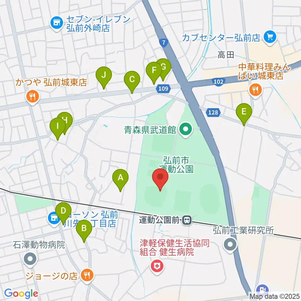 弘前市運動公園野球場 はるか夢球場周辺のファミレス・ファーストフード一覧地図