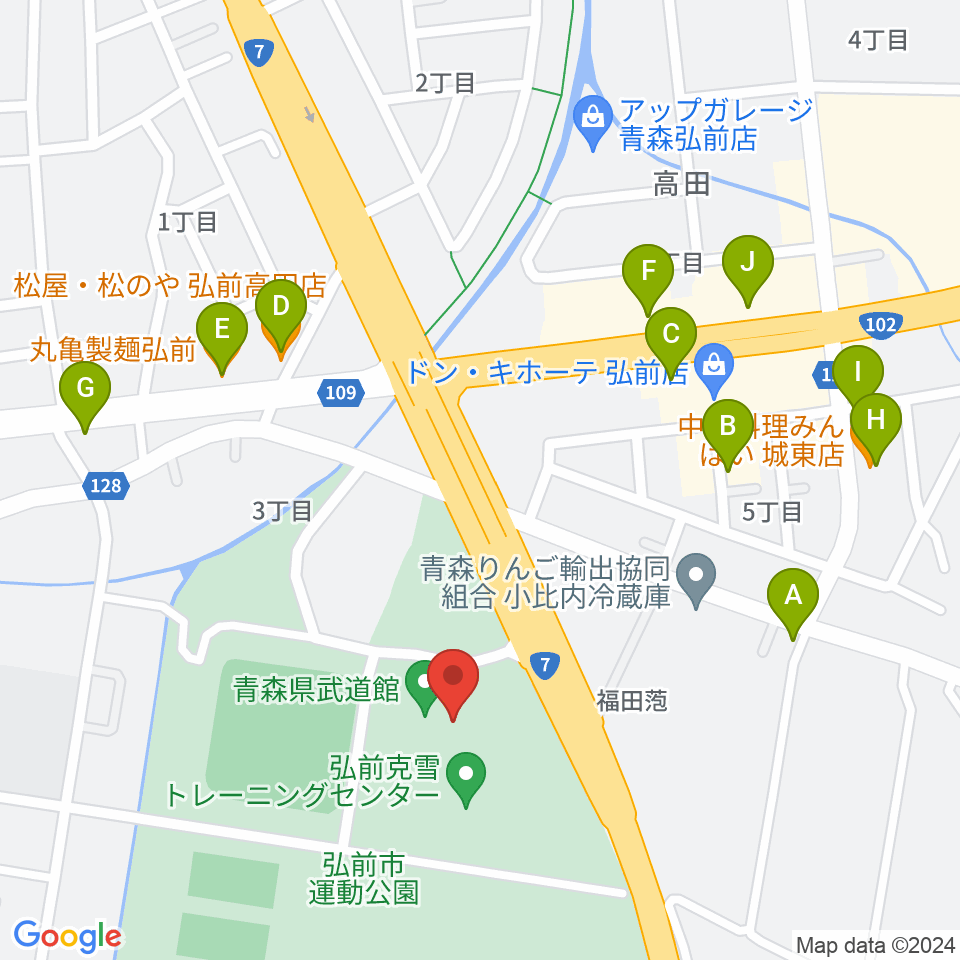 青森県武道館周辺のファミレス・ファーストフード一覧地図