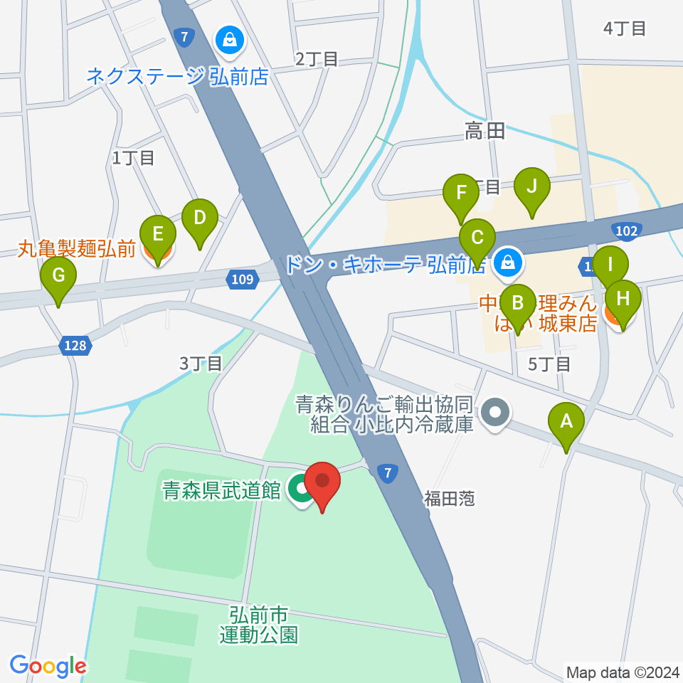 青森県武道館周辺のファミレス・ファーストフード一覧地図