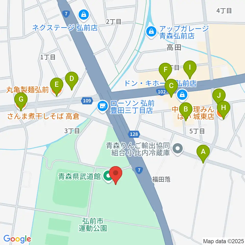 青森県武道館周辺のファミレス・ファーストフード一覧地図