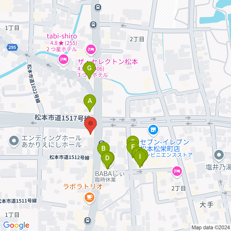 日本ヴァイオリン松本店周辺のファミレス・ファーストフード一覧地図