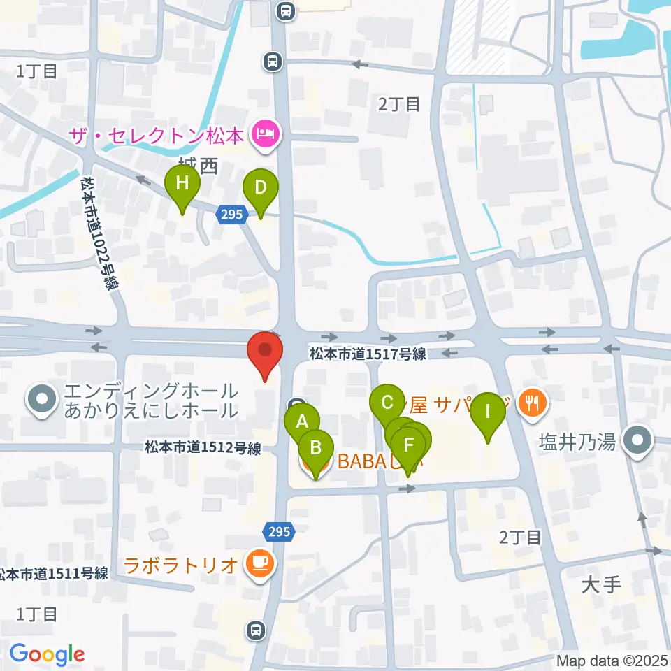 日本ヴァイオリン松本店周辺のファミレス・ファーストフード一覧地図