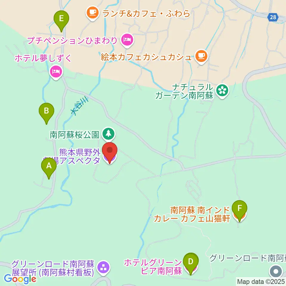 熊本県野外劇場アスペクタ周辺のファミレス・ファーストフード一覧地図