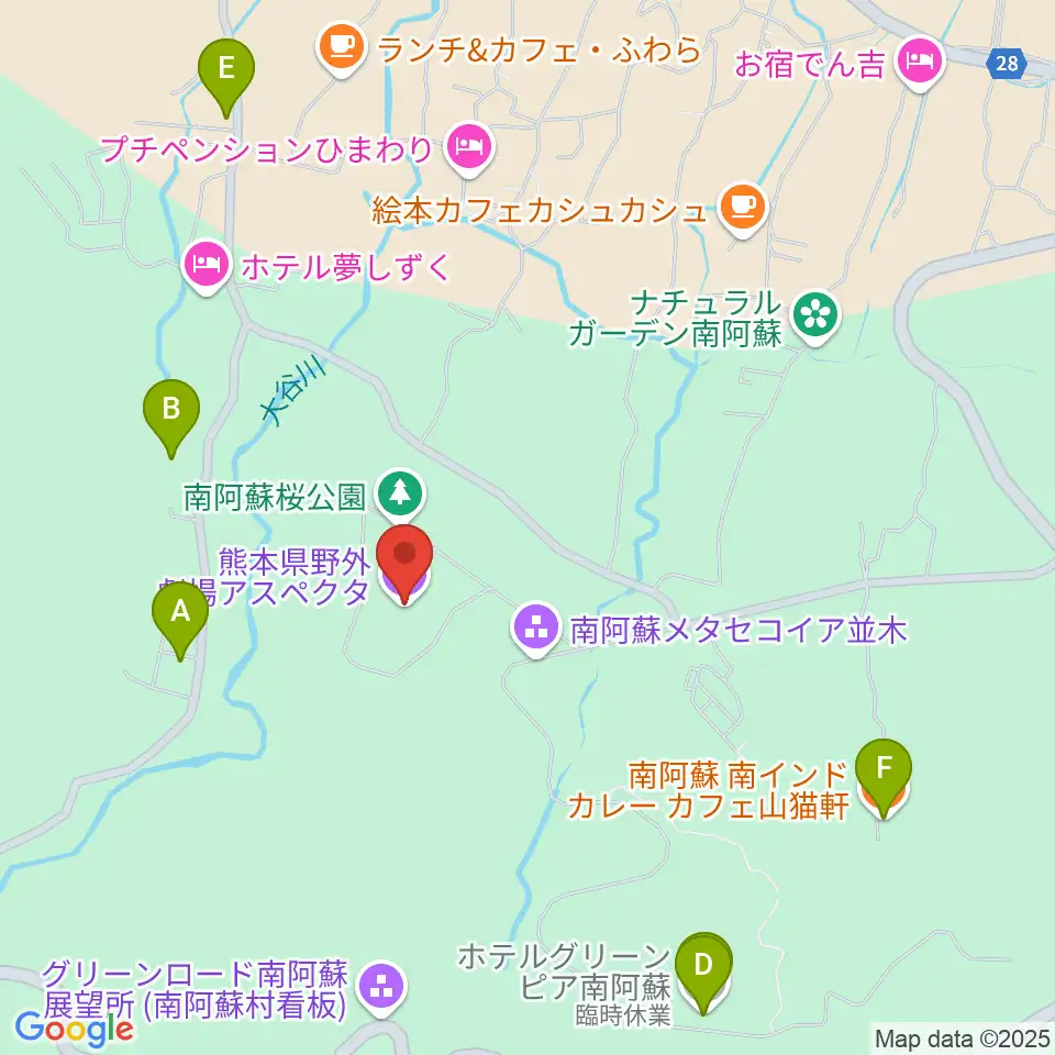 熊本県野外劇場アスペクタ周辺のファミレス・ファーストフード一覧地図