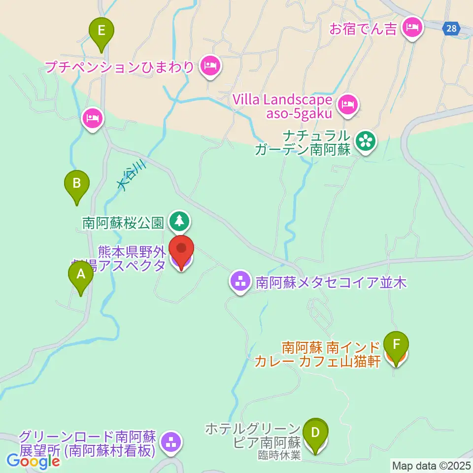 熊本県野外劇場アスペクタ周辺のファミレス・ファーストフード一覧地図