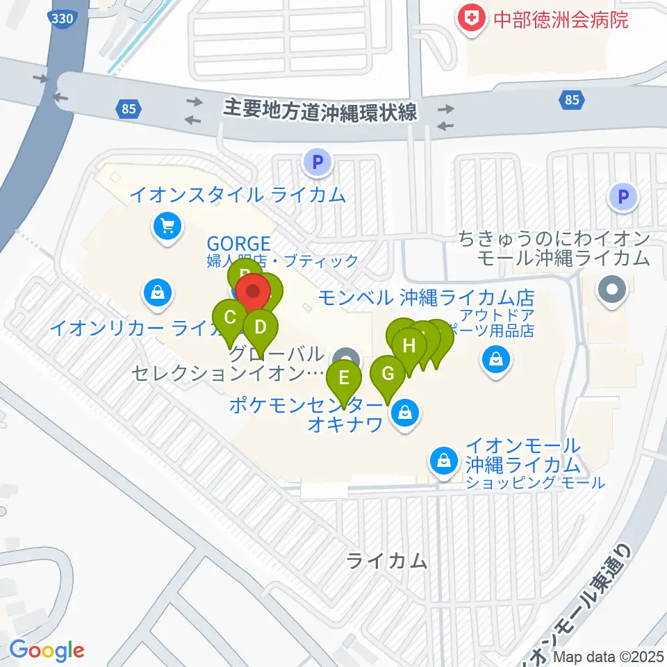 島村楽器 イオンモール沖縄ライカム店周辺のファミレス・ファーストフード一覧地図