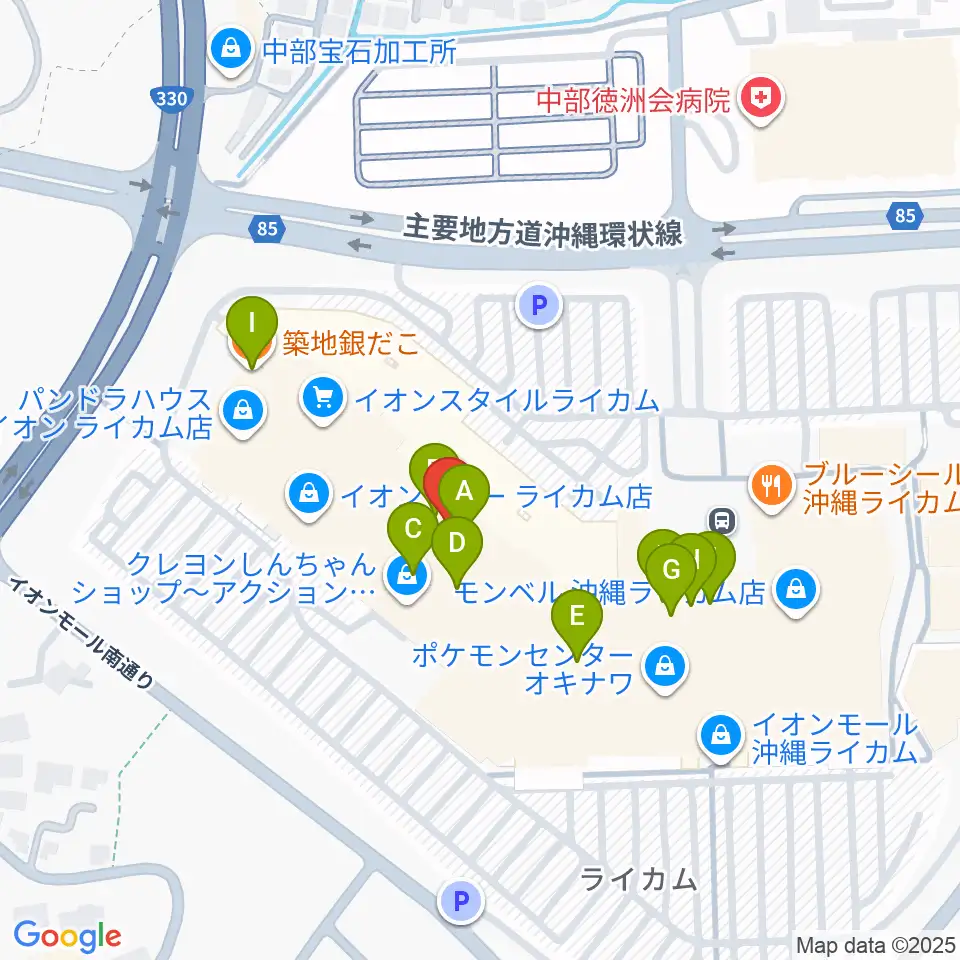 島村楽器 イオンモール沖縄ライカム店周辺のファミレス・ファーストフード一覧地図