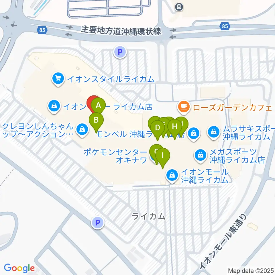 島村楽器 イオンモール沖縄ライカム店周辺のファミレス・ファーストフード一覧地図