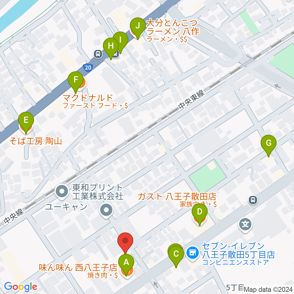 ムジカカンタービレ周辺のファミレス・ファーストフード一覧地図