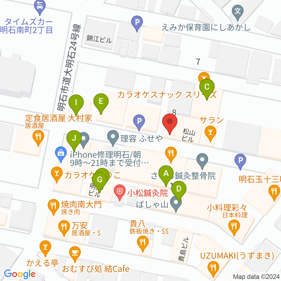 西明石ピアノ＆リハーサルスタジオ9th周辺のファミレス・ファーストフード一覧地図