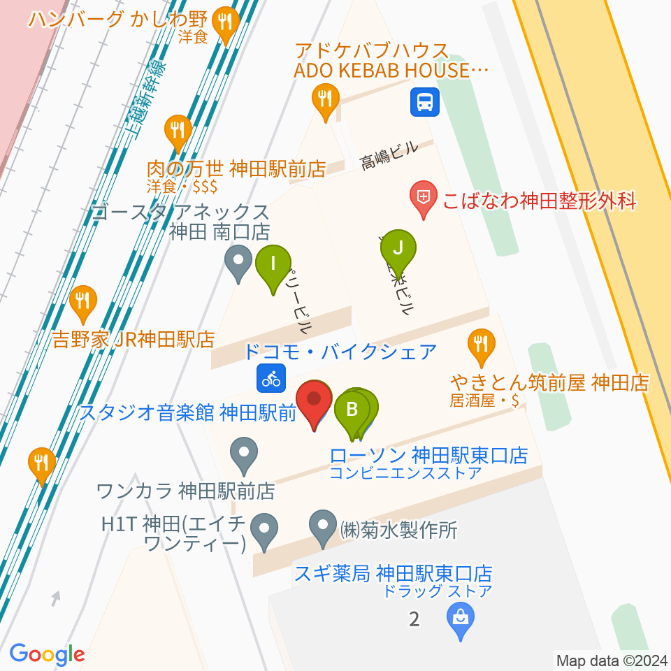 スタジオ音楽館 神田駅前周辺のファミレス・ファーストフード一覧地図