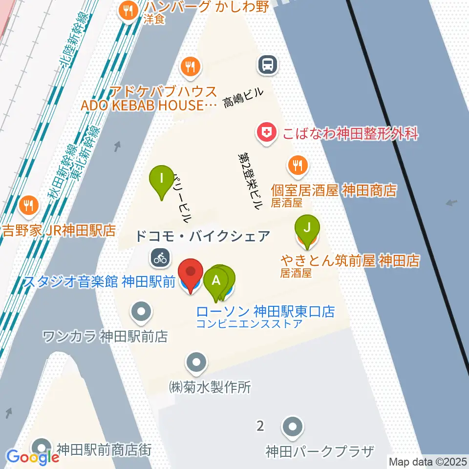 スタジオ音楽館 神田駅前周辺のファミレス・ファーストフード一覧地図