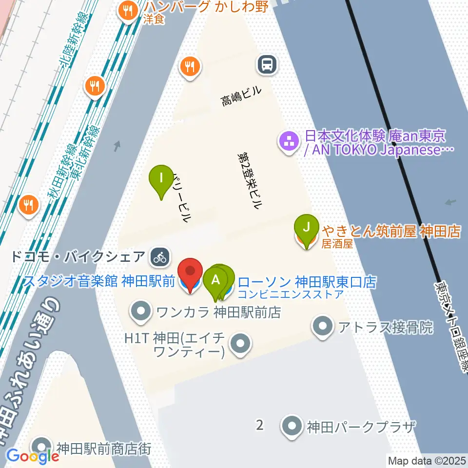 スタジオ音楽館 神田駅前周辺のファミレス・ファーストフード一覧地図