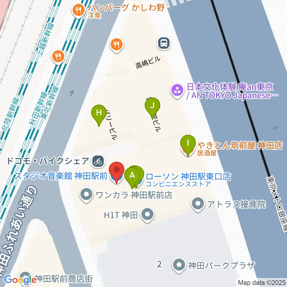 スタジオ音楽館 神田駅前周辺のファミレス・ファーストフード一覧地図