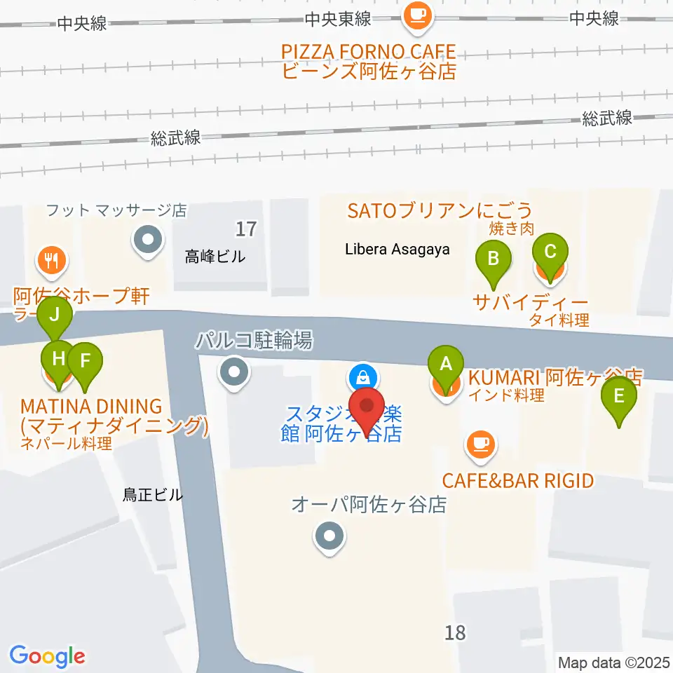 スタジオ音楽館 阿佐ヶ谷周辺のファミレス・ファーストフード一覧地図
