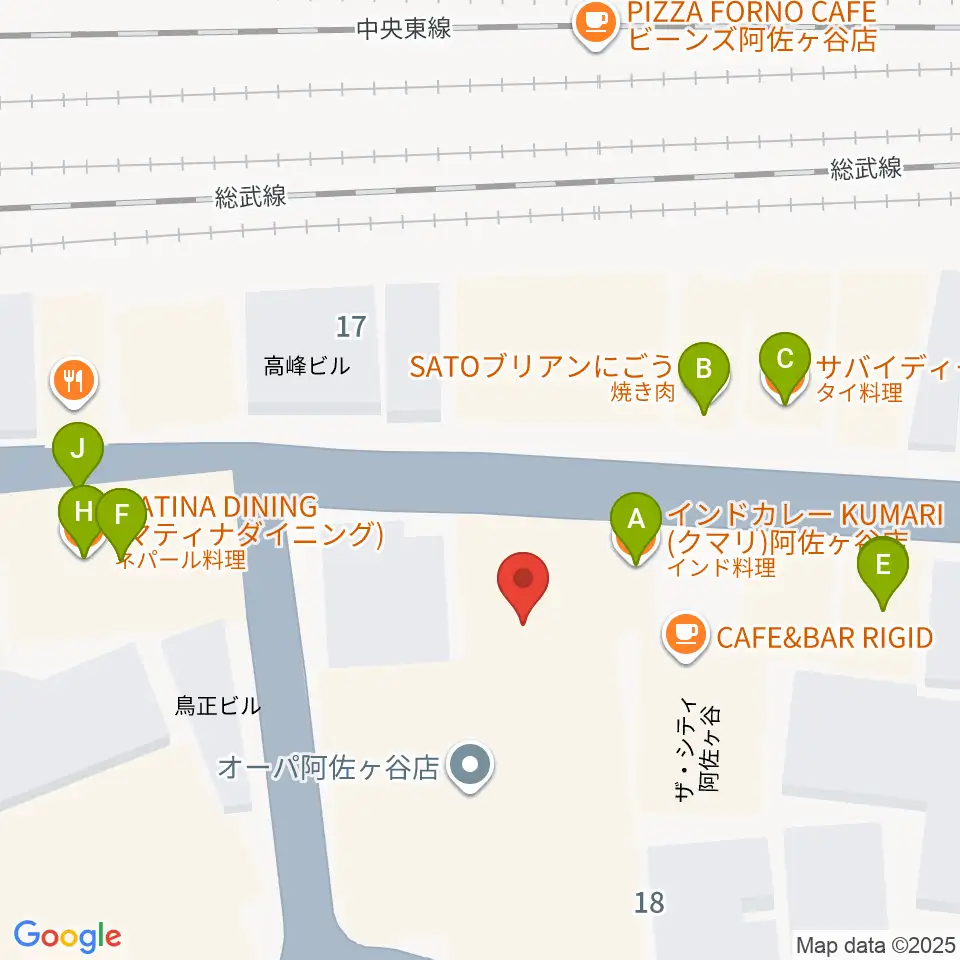 スタジオ音楽館 阿佐ヶ谷周辺のファミレス・ファーストフード一覧地図