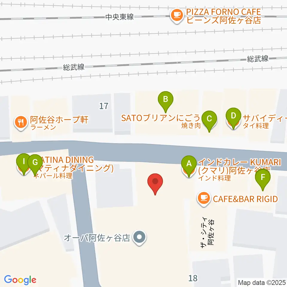 スタジオ音楽館 阿佐ヶ谷周辺のファミレス・ファーストフード一覧地図