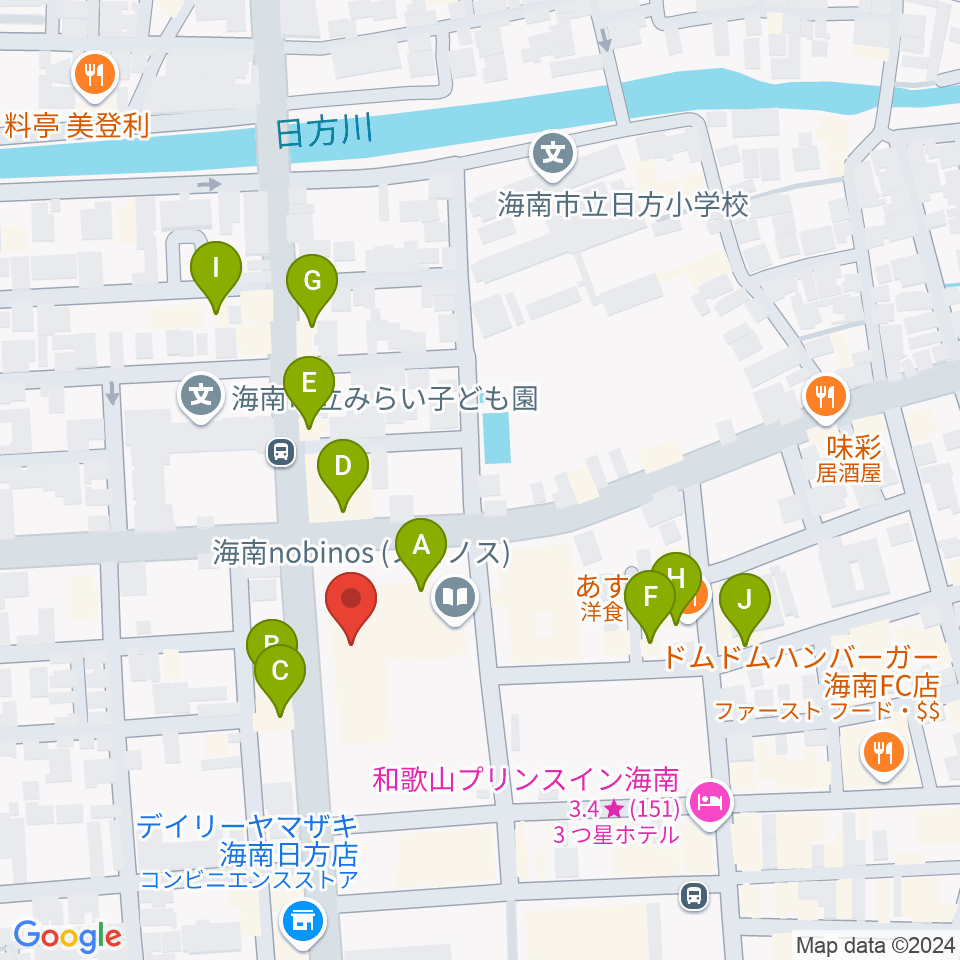 海南nobinos周辺のファミレス・ファーストフード一覧地図