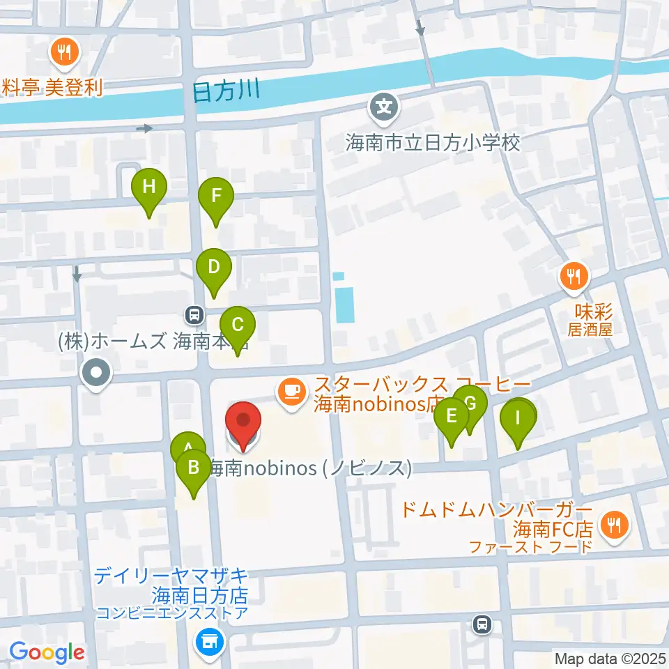 海南nobinos周辺のファミレス・ファーストフード一覧地図