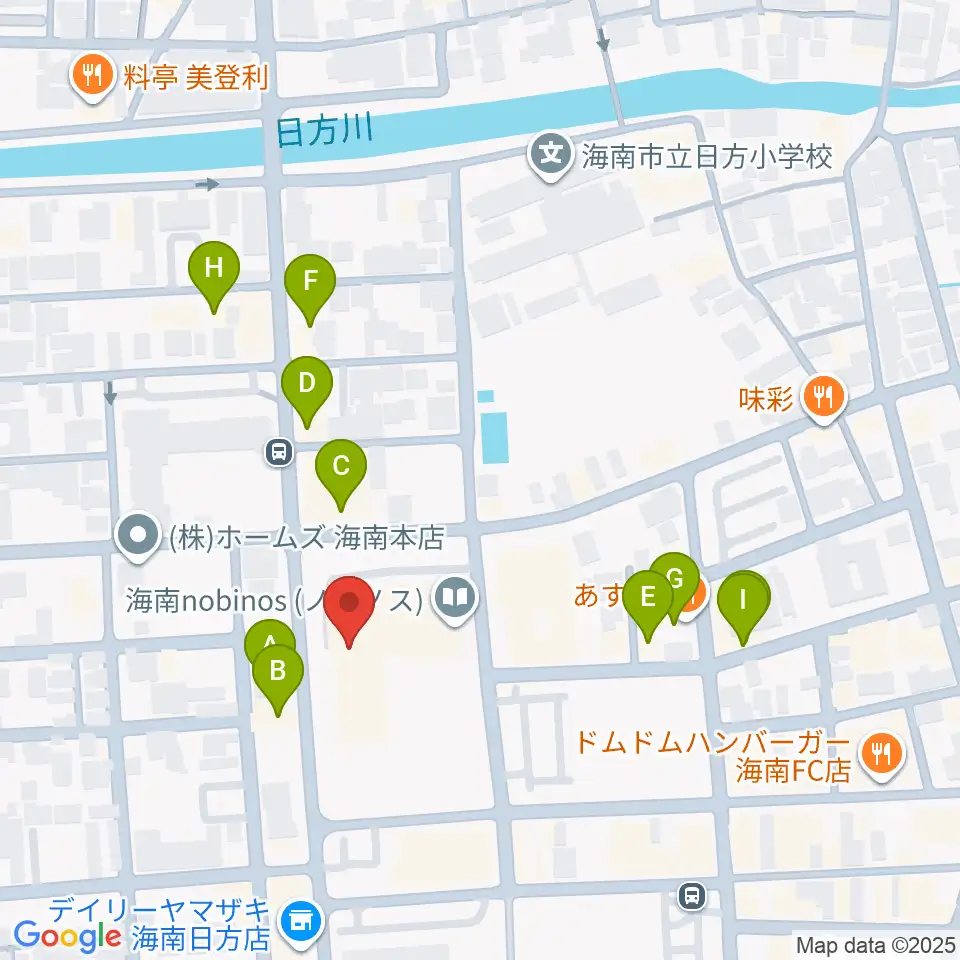 海南nobinos周辺のファミレス・ファーストフード一覧地図