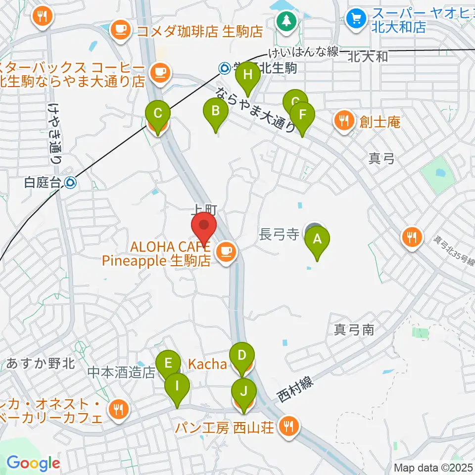 北コミュニティセンター ISTAはばたき周辺のファミレス・ファーストフード一覧地図