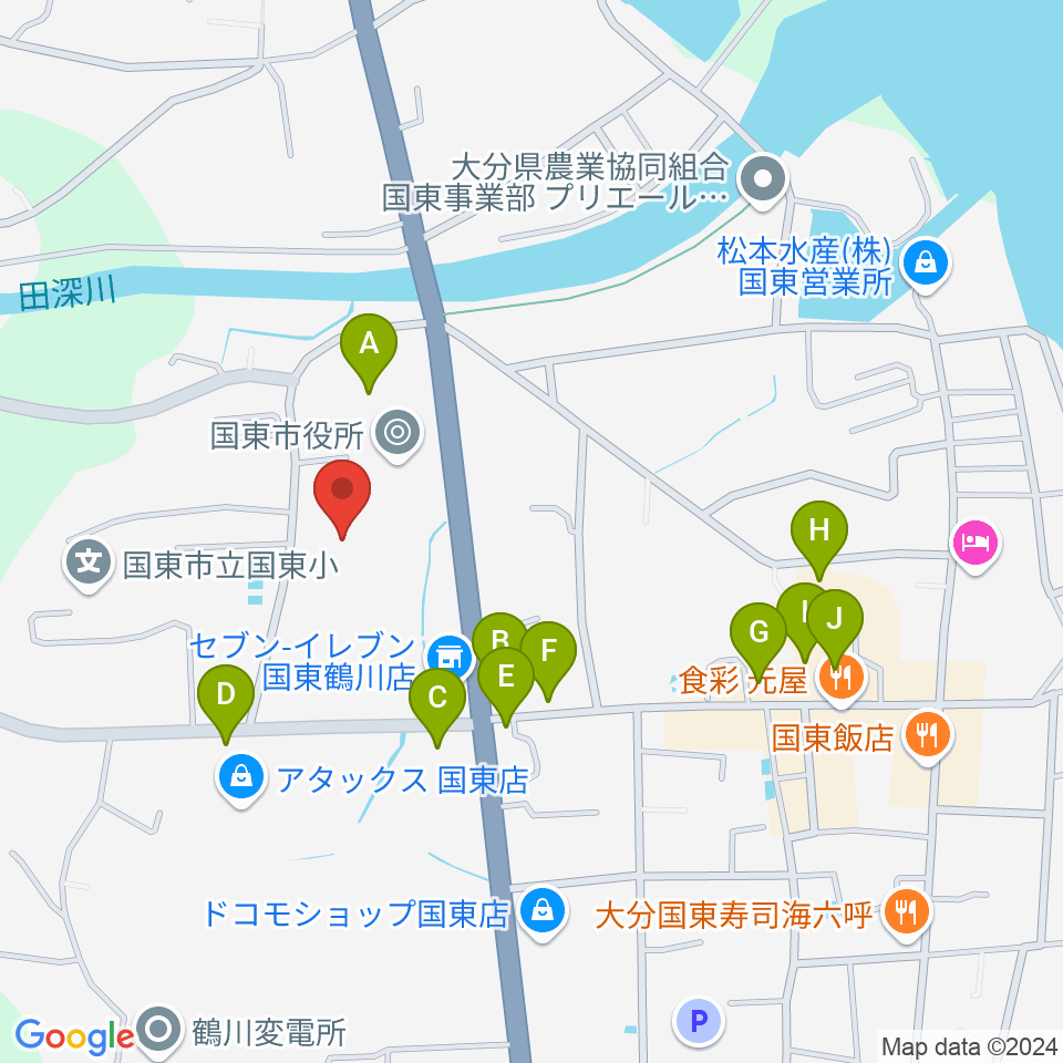 くにさき総合文化センター（アストくにさき）周辺のファミレス・ファーストフード一覧地図